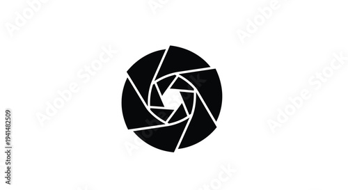 Abstract circular design resembling a camera aperture black and white silhouette