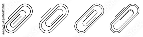 Four stylized minimalist black and white paper clip illustrations in a row
