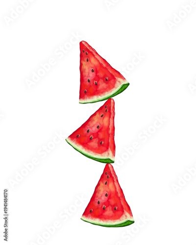 Stack of Watermelon slices, watercolor Summer fruit Illustration 
