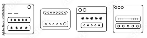 Different password input forms with various symbols and shapes used as characters