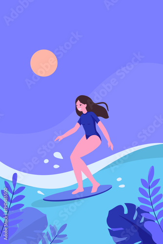 Surfer Riding Turquoise Wave in UV Rashguard