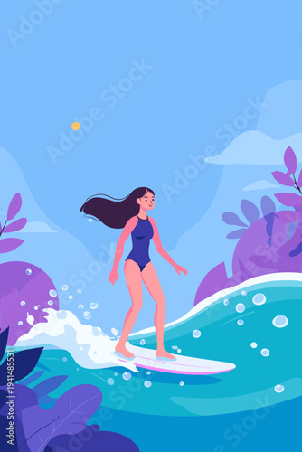 Surfer Riding Turquoise Wave in UV Rashguard