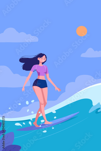 Surfer Riding Turquoise Wave in UV Rashguard
