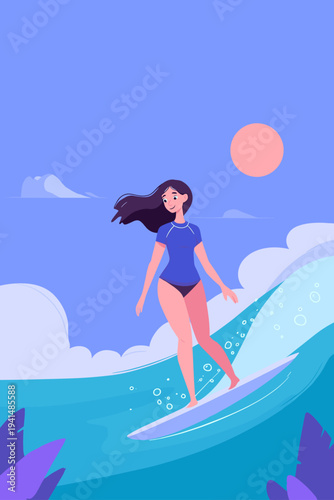 Surfer Riding Turquoise Wave in UV Rashguard