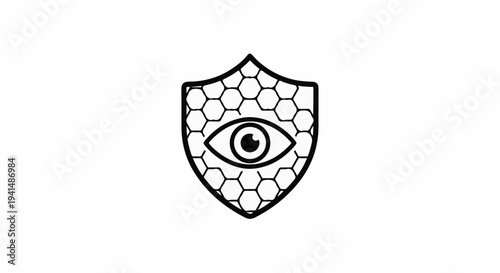 Protecting privacy with a shield icon featuring an eye and honeycomb pattern.