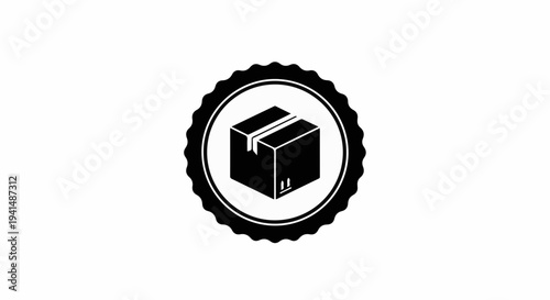Simple black icon representing a sealed cardboard delivery box within a circular badge