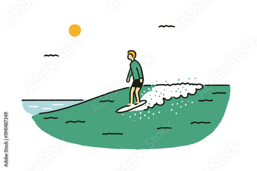 Surfer Riding Wave in UV Rashguard