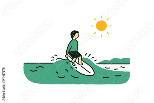 Surfer Riding Wave in UV Rashguard