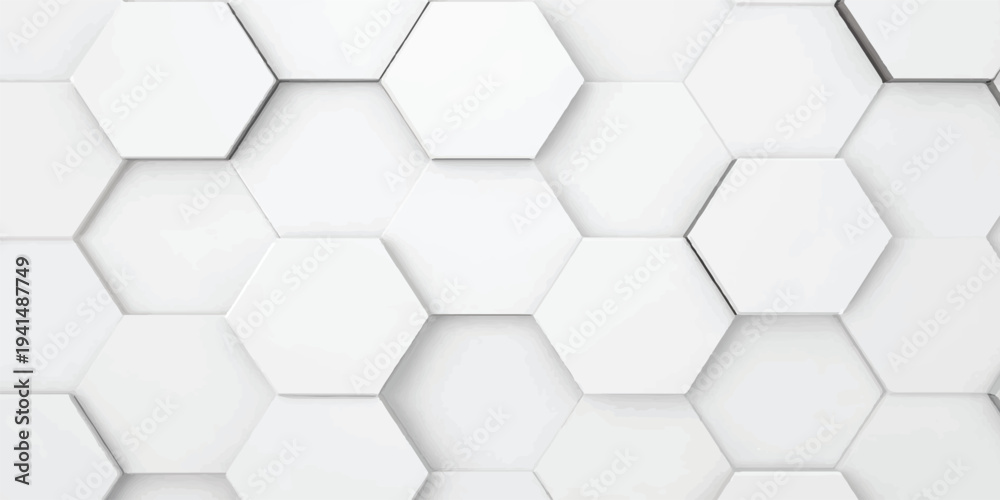 Fototapeta premium Abstract 3D white hexagonal pattern background with a seamless geometric honeycomb texture design for a modern technology business backdrop