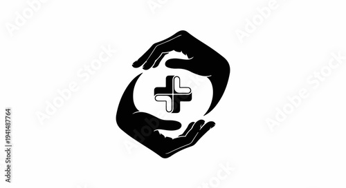 Caring hands cradle a symbol of health and wellness, representing protection and medical support.