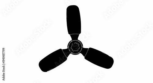 Simple black ceiling fan blades isolated on a white background for ventilation and cooling.