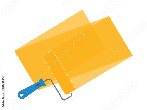 Painting roller wit orange painted the wall illustration