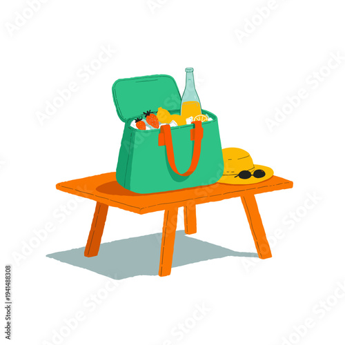 Teal Cooler Tote on Picnic Table