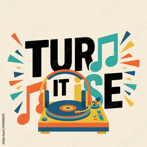 A vivid illustration of a turntable surrounded by musical notes, capturing the essence of music and rhythm, inspiring joy and dance in the hearts of its viewers.