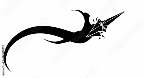 Abstract black tribal dragon silhouette with geometric crystal fragments