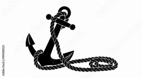 Classic nautical anchor secured with a thick rope, symbolizing maritime strength and stability.