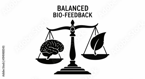 Symbolic balance scale weighing brain and leaf, representing bio-feedback and nature