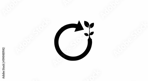 Circular arrow around a growing plant symbolizing sustainability and renewal