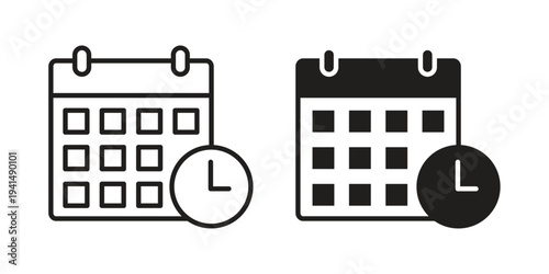 Calendar clock icon simple outline style. Editable stroke EPS 10