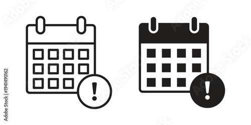 Calendar exclamation icon simple outline style. Editable stroke EPS 10
