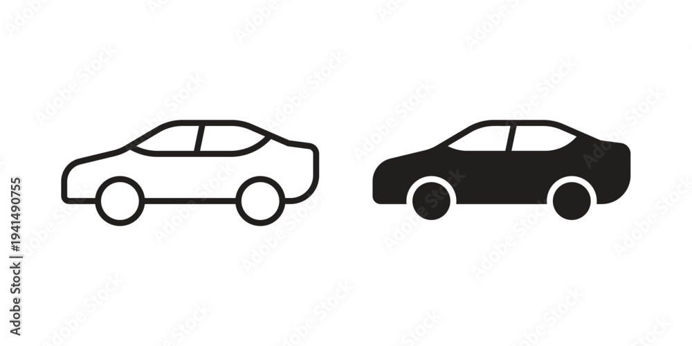 Fototapeta premium Car side view icon simple outline style. Editable stroke EPS 10