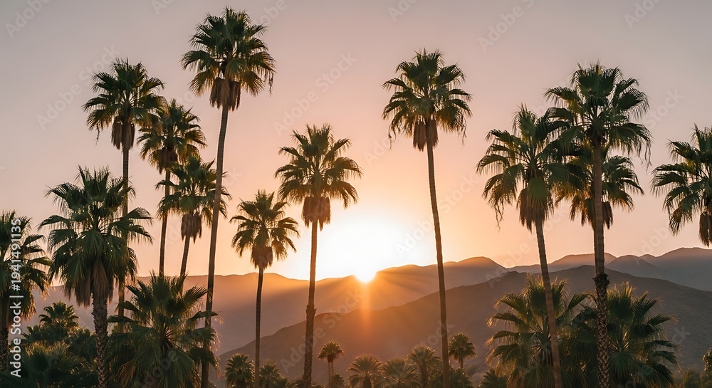 Fototapeta premium Serene tropical sunset with palm trees