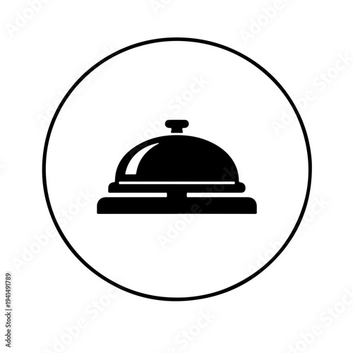 Reception Bell on Counter Round Icon (Black and White)