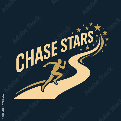 A determined figure sprints along a winding path toward a starry sky, symbolizing the journey of chasing dreams and reaching for the stars in life and ambition.