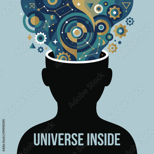A silhouette of a person with a vibrant universe emerging from their mind, representing the vast potential and creativity that lies within each individual's thoughts and imagination.