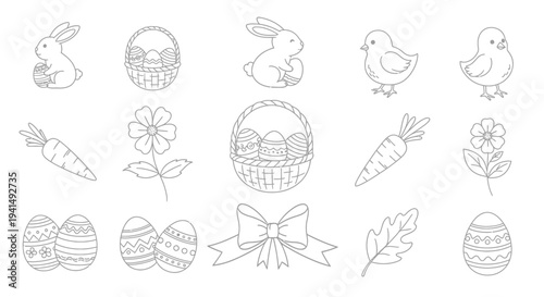 A delightful vector illustration set featuring various spring and Easter holiday elements perfect for festive designs.