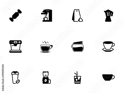 Set of Flat Vector Icons Representing Coffee Shop Equipment