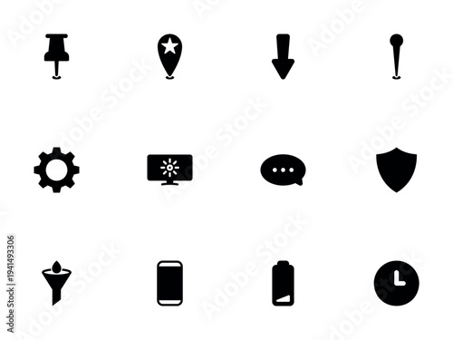 Collection of Flat Black Symbols for Modern Web and Mobile Interface
