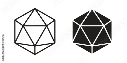 Dice d20 icon simple outline style. Editable stroke EPS 10