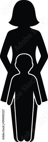 Vector mother and child icon graphic representing family care and love silhouette design