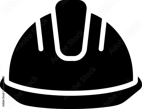 Black silhouette of a construction hard hat on a white background, safety helmet icon