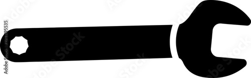 Black silhouette of an open-end wrench, isolated on a white background
