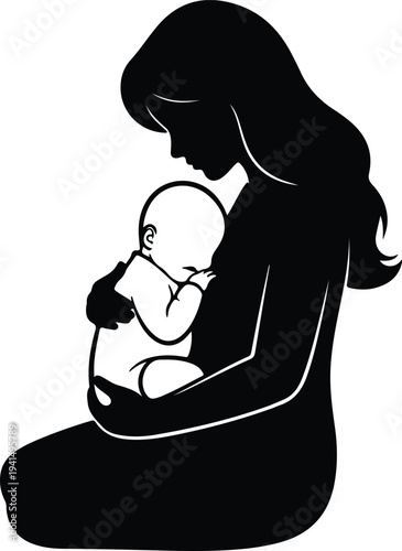 Vector mother breastfeeding baby tender love family health support silhouette design