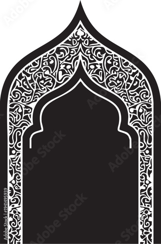 Ornate Thai vector illustration of a decorative gold window frame on an ancient temple wall featuring traditional Asian architectural design and religious art style