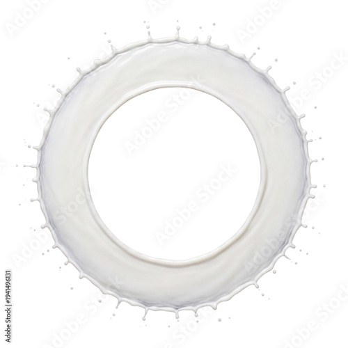 Milk Splash Ring, Dairy Liquid Droplets, Circular Frame, Beverage Splash, Isolated on Black, Copy Space, Food Photography, Healthy Drink