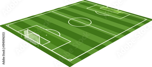 Isometric Soccer Field Vector Illustration with Green Grass and White Markings for Sports Websites, Games, and Marketing Materials