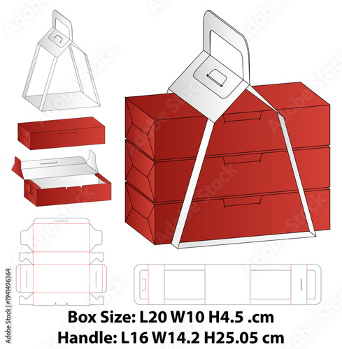 Stackable Gift Box with Carrier Handle Vector Dieline