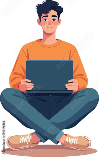 donna al computer che usa un laptop in ufficio casa al bar vettoriale, portatile