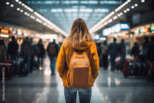 Tourist airport standing luggage.