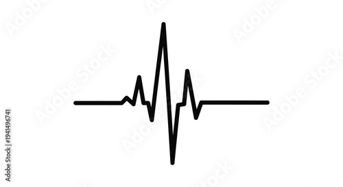 A stark black line drawing depicts a stylized heartbeat waveform against a white background a dynamic silhouette high quality professional detailed