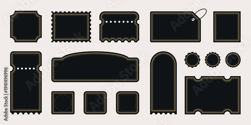 Elegant black and gold luxury frames and text backgrounds, tickets, and stamps. Premium vector design elements for sales, logos, labels, and other advertisements.