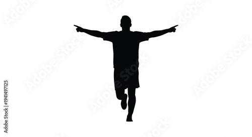 A black silhouette of a man with arms outstretched seemingly celebrating a victory or achievement silhouette high quality professional detailed modern