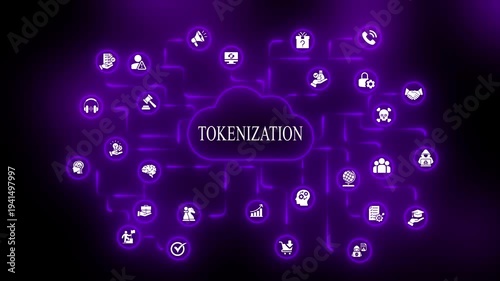 Tokenization Concept with Cloud Network and on Purple Background cloud computing technology