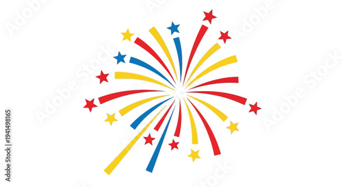 Colorful firework display with radiating bursts of yellow red and blue stars
