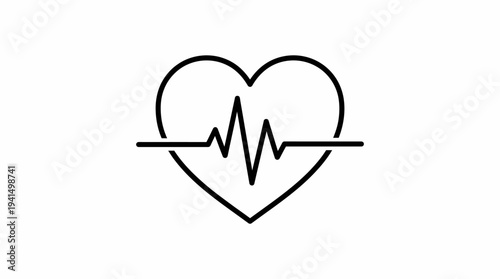 Minimalist heart icon with a heartbeat line (ECG) for healthcare branding, medical illustration, and wellness visuals