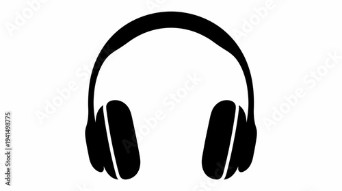 Silhouette of black over-ear headphones on a white background for music, audio and tech design projects